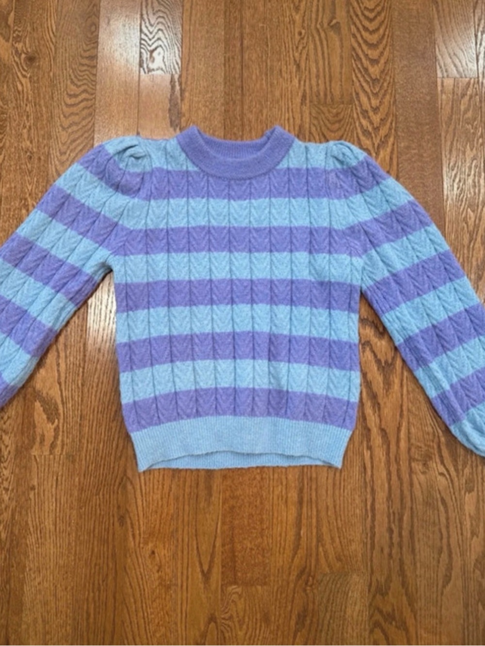 FRNCH Paris Striped Purple and Light Blue Women's Cable-Knit Sweater